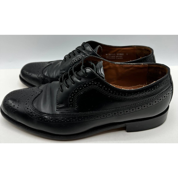 Bostonian Classics Oxford Black Leather Wingtip Brogue Lace Up Shoes Size 10M - Picture 1 of 13